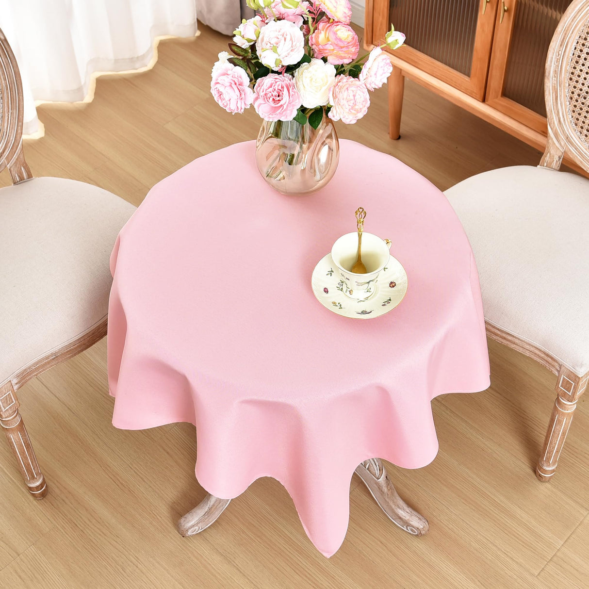 Small Square Tablecloth 36 x 36 Inch Washable Polyester Table Cloth Solid Pink Heavy Duty Fabric Coffee Table Cover for Dining Home Kitchen Party Wedding eeivs