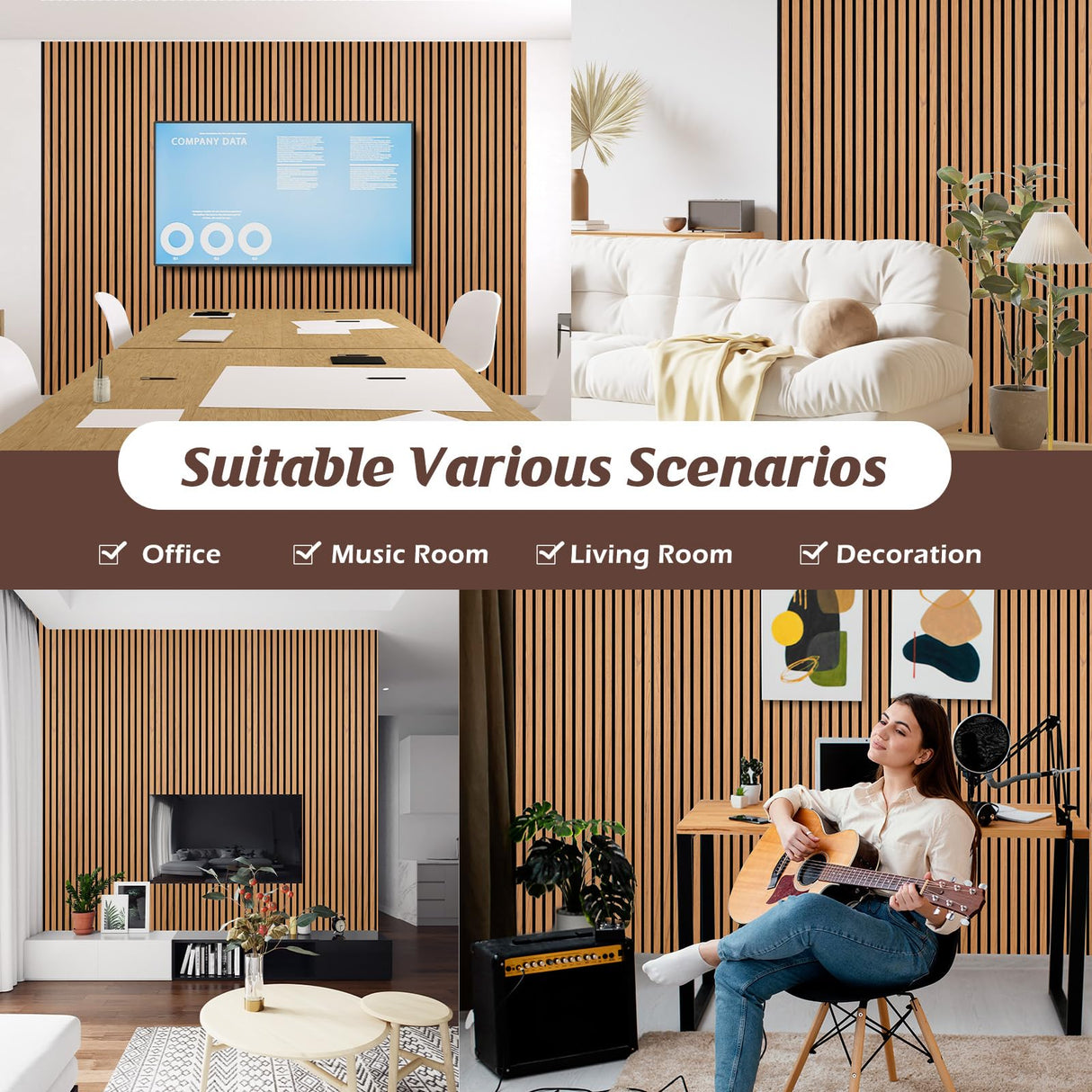 QUEENLINK Wood Slat Wall Panels, 2 Pack Acoustic Panels 47.2" × 23.8", 3D Fluted Sound Absorbing Wall Panel for Home & Office Decor, Noise Reducing Interior Wall Treatment (Oak) QUEENLINK