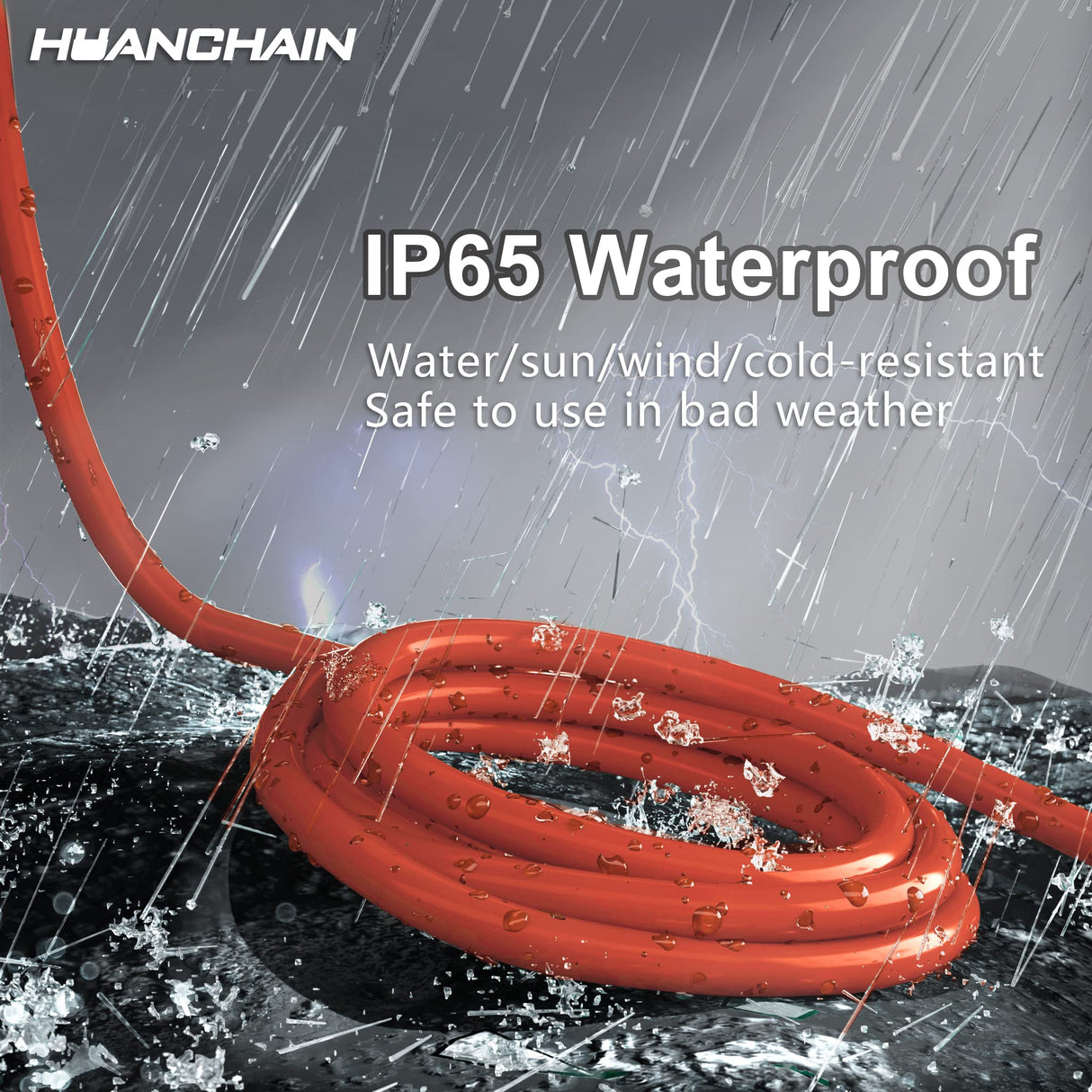 HUANCHAIN Indoor Outdoor Extension Cord 50 ft Waterproof, 16/3 Gauge Flexible Cold-Resistant Appliance Extension Cord Outside, 13A 1625W 16AWG SJTW, 3 Prong Heavy Duty Electric Cord Orange, ETL huanchain