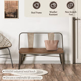 YOLENY Dining Bench, Entryway Bench with Back, Farmhouse Metal Dining Bench, Industrial Mid-Century 3 Person Rustic Spindle Bench, with Wood Seat, Removable Backrest, 42in, Bronze YOLENY