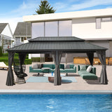 SHPAI Hardtop Gazebo 12x18FT, Aluminum Outdoor Gazebo with Galvanized Steel Double Roof Canopy, Curtains and Nettings, Metal Gazebo Permanent Pavilion for Patio Wedding, Party, Outdoor Dining, Gray SHPAI
