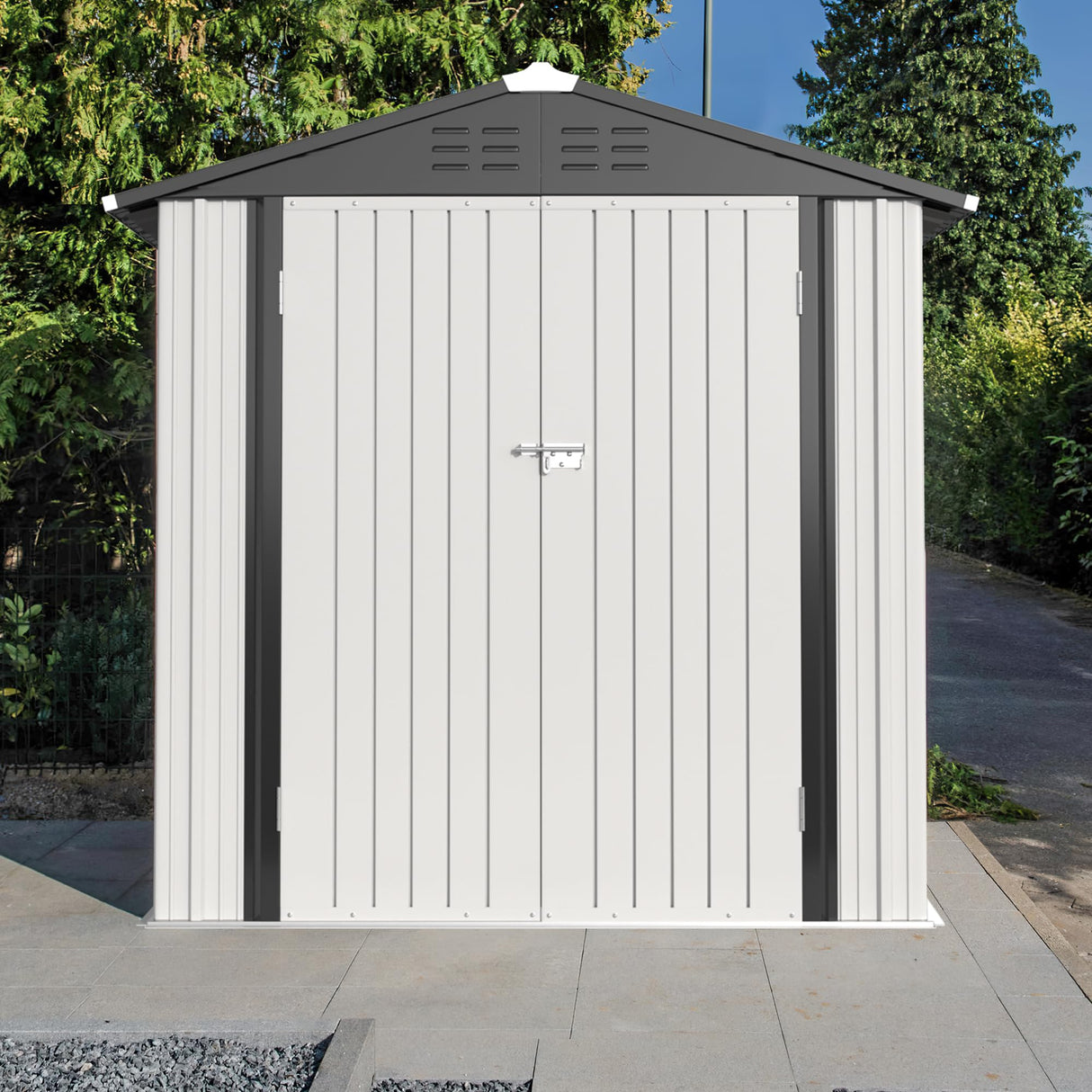 JUMMICO Metal Outdoor Storage Shed 6 x 4 FT Metal Shed with Lockable Door,Waterproof Garden Tool Shed Storage House for Backyard Patio Lawn,White JUMMICO