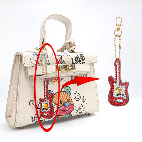 Guitar Shaped Diamond Painting Keychains DIY Craft Kit Set, 5D Colorful Decorative Accessory Ornament, Crystal Gem Small Art Full Drill, Special Accessories for Ring Backpack Shoulder Bag for Adults BuleVina