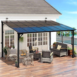 MEISSALIVVE 10' x 14' Pergola with Sloped Roof, Lean to Metal Awning for Outdoor Patio, Deck, Black MEISSALIVVE