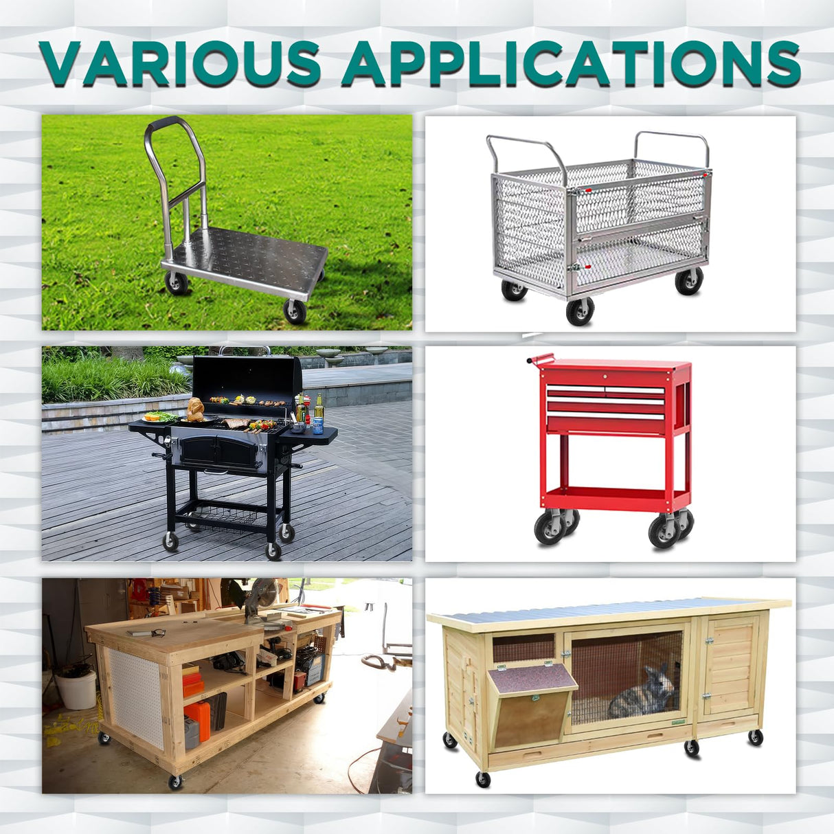 (2 Pack) RRQ 8 Inch Caster Wheels, Pneumatic Rigid Caster Wheels with Zinc Top Plate for Cart, Dolly, Trolley, Workbench and Wagon, All Terrain Casters, Black Rubber Wheels, 590 Lbs Total Capacity RRQ