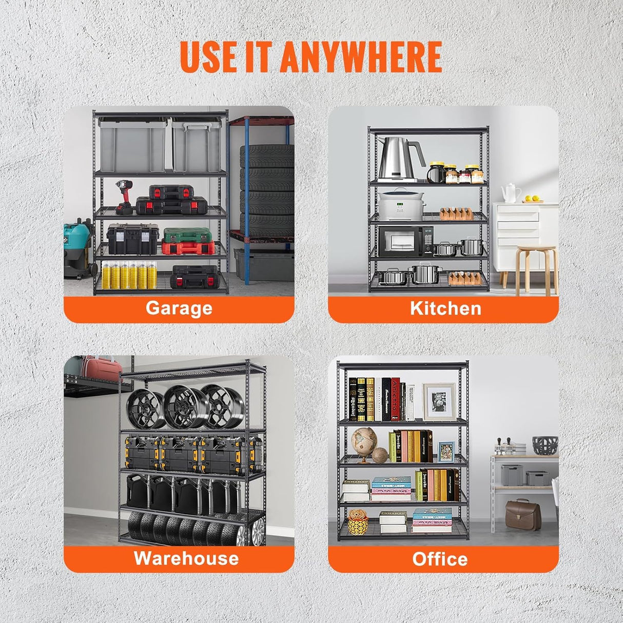 Garage Shelving, 5 Tire Storage Shelving Heavy Duty Garage Shelves 3000LBS Load Bearing, Full Metal Shelving Units, Durable Construction, Adjustable Shelves, Easy Assembly, 60''W x 24''D x 78''H PioneerWorks