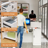 PAKASEPT Modern Reception Desk with LED Lights, 63 Inches Front Counter Table with Lockable Drawer & Shelves, Checkout Counter for Reception Room, Lobby, Beauty Salon, Retail,Office PAKASEPT