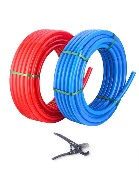 EFIELD 1/2 inch 2 x100 ft Pex-A Pipe/Tubing Blue & Red 200 ft Length for Potable Water-for Hot/Cold Water-Plumbing Applications, with Free Pipe Cutter EFIELD