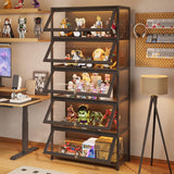 Orixal Display Cabinet with Acrylic Glass Doors, 5-Tier Transparent Bamboo Curio Display Case for Figures, Display Shelves for Collectibles & Toy Cabinet for Home, Office, Playroom, Living Room Orixal