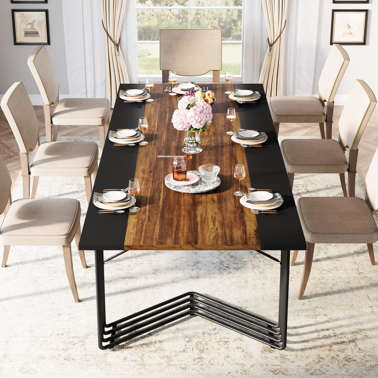 Tribesigns 79-Inch Dining Table for 8-10 People, Industrial Large Kitchen Table Dining Room Table for Living Room, Kitchen, Rectangular Dinner Table with Metal Frame, Rustic Brown Tribesigns