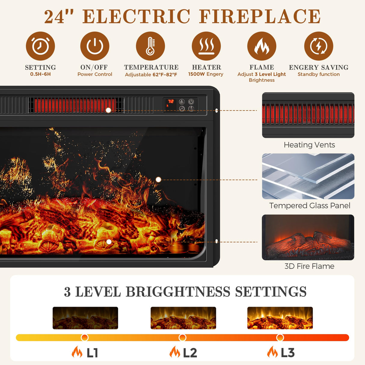59'' Fireplace TV Stand with 3D Flame Electric Fireplace Heater, 34'' Tall Farmhouse TV Stand for 65 Inch TV, Entertainment Center TV Console with 2 Drawers, Sliding Barn Door for Living Room - White Jocoevol