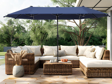 PHI VILLA 13ft Outdoor Market Umbrella Double-Sided Twin Large Patio Umbrella with Crank, Navy Blue PHI VILLA