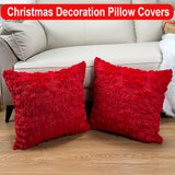Christmas Pillow Covers 18'' x 18'' Set of 2, Soft Faux Rabbit Fur 3D Embroidery Snowflakes Throw Pillow Covers For Holiday Christmas Decor Sofa, Couch, Party, Invisible Zipper, Skin-Friendly TOYPOPOR
