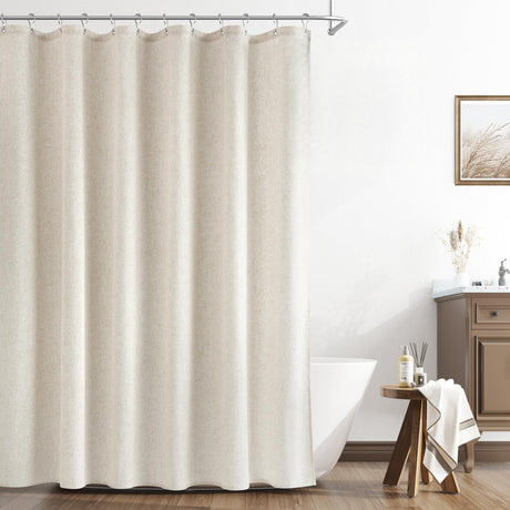 Naturoom Natural Linen Shower Curtain, Country Boho Farmhouse Bath Decor Beige Shower Curtains for Bathroom Neutral Cloth Weighted Textured Fabric Bath Curtain Liner with Hooks, Cream, 72 Inch Naturoom