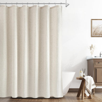 Naturoom Natural Linen Shower Curtain, Country Boho Farmhouse Bath Decor Beige Shower Curtains for Bathroom Neutral Cloth Weighted Textured Fabric Bath Curtain Liner with Hooks, Cream, 72 Inch