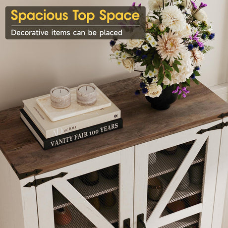 Maupvit Farmhouse Shoe Cabinet with Doors, 6-Tier Shoes Rack Shoe Storage Organizer with Adjustable Shelves & Metal Legs, Rustic Shoe Storage Cabinet for Entryway, Hallway, Closet, Living Room Maupvit