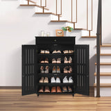 Yaheetech Shoe Cabinet, 5-Tier Shoe Rack Organizer with 1 Drawer, Freestanding Wooden Shoe Storage Cabinet with 2 Louvered Door & Adjustable Shelves for Entryway Hallway, Black Yaheetech