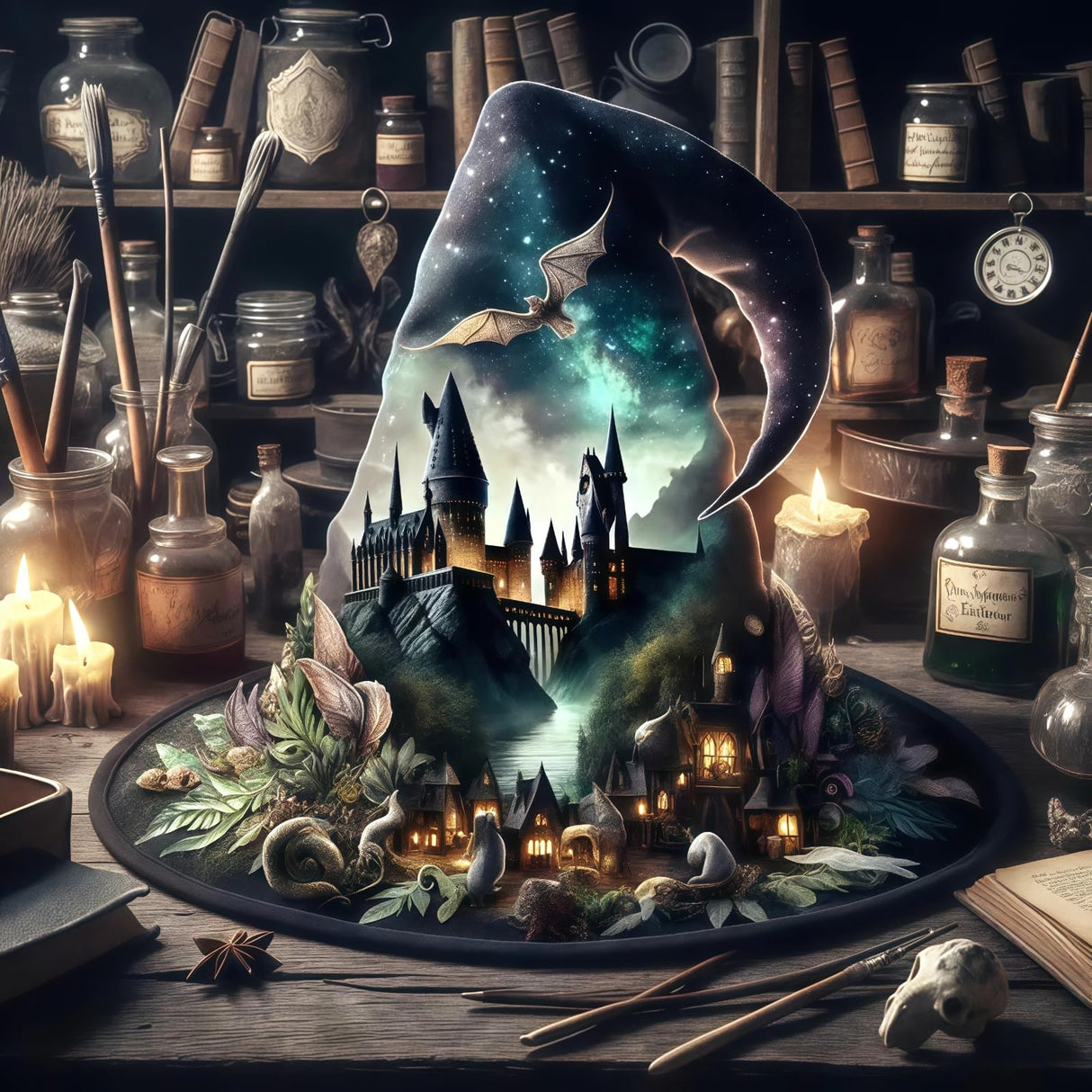 Paint by Numbers Kit for Adults Beginner, Halloween Hat Landscape Adult Paint by Number Kits On Canvas, DIY Oil Painting Kits for Gift Home Wall Decor 16x16 Inch BYGFHLYW