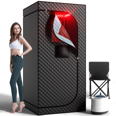 ISIDO Portable Infrared Steam Sauna with 660nm Red Light Therapy Lamp & 3.0L 1400W Steamer, Remote Control - Sauna Tent Sauna Box for Body Recovery & Skin Care Pain Relief - Personal Sauna for Home ISIDO