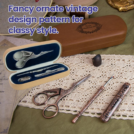 Vintage Embroidery Scissors Kit, Fancy Needlework Set with Crane Stork Shear, Antique Seam Ripper, European Style Thimbles, Needles for Sewing Knitting Cross Stitch Crochet Yarn Thread Cutting TALERLUV