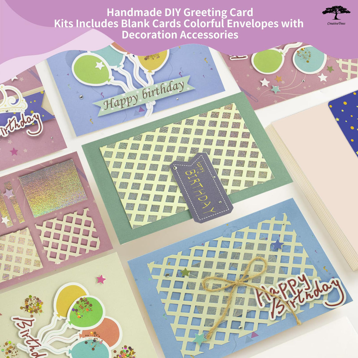 CREATIVETREES Greeting Card Making Kits DIY Blank Cards for Birthdays, 9 Envelopes, Balloon Thank You Cards, Colourful Balloon Thank You Cards with Envelopes CREATIVETREES