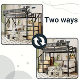 Mirightone Full Size Loft Bed with Stairs, Metal Loft Beds, High Loft Bed Frame with Storage Shelves, Lofted Full Bed with Wardrobe for Kids and Teens, No Box Spring Needed (Black+Natural) Mirightone