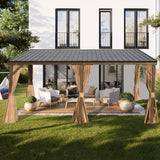 Domi 12x16FT Wall-Mounted Hardtop Gazebo, Aluminum Lean to Gazebo with Galvanized Steel Sloping Roof, Curtains & Netting for Outdoor Patio, Deck, Backyard, Garden Parties domi outdoor living