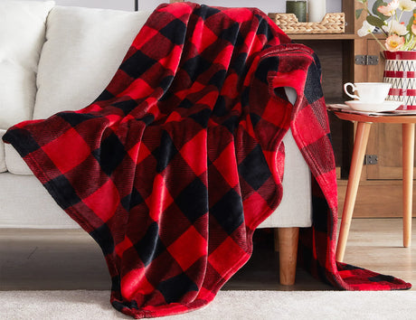 Touchat Fleece Throw Blankets, Buffalo Plaid Throw Blanket for Couch Sofa Bed, Soft Warm Fuzzy Cozy Plush Checkered Blanket, Lightweight Farmhouse Decor(Red and Black Plaid, 50“ x60”) Touchat