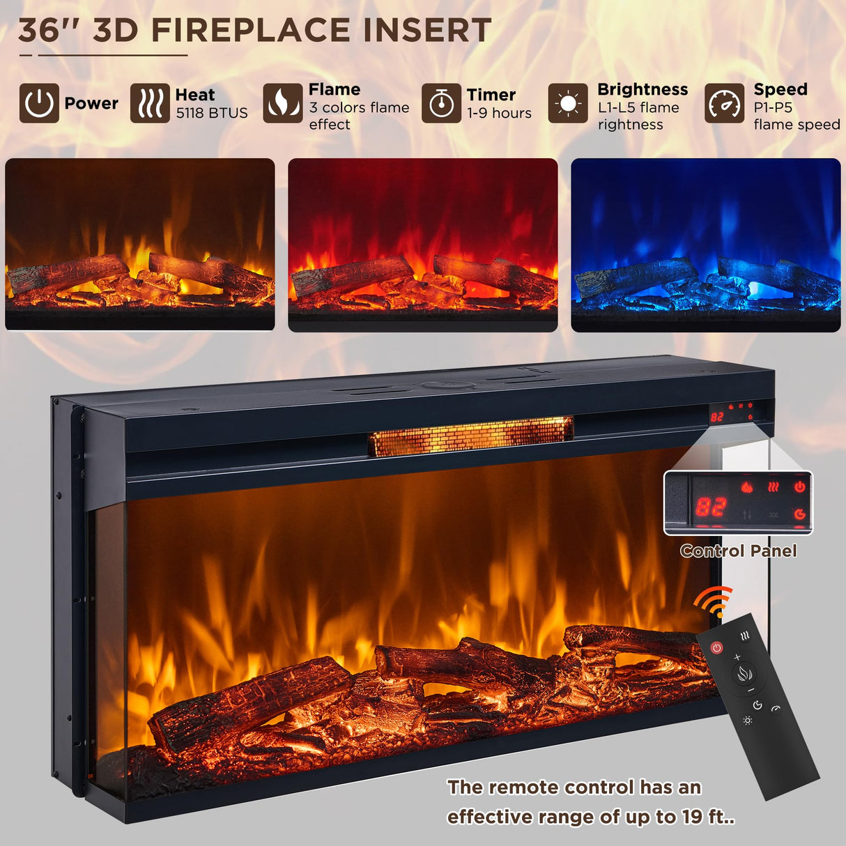 OKD 75 Inch 3-Sided Electric Fireplace TV Stand for TVs up to 85'',Modern Highboy Entertainment Center with 36" Fireplace & LED Lights,Widen Drawers and Glass Door Storage Cabinet, Antique White OKD