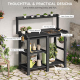 ONBRILL Potting Bench, Outdoor Potting Bench Table with Removable Sink, HDPS Potting Benches for Outside, Garden Table with Storage Shelves & 4 Side Hooks, No Rot, No Fade, No Break, 360lbs Capacity ONBRILL