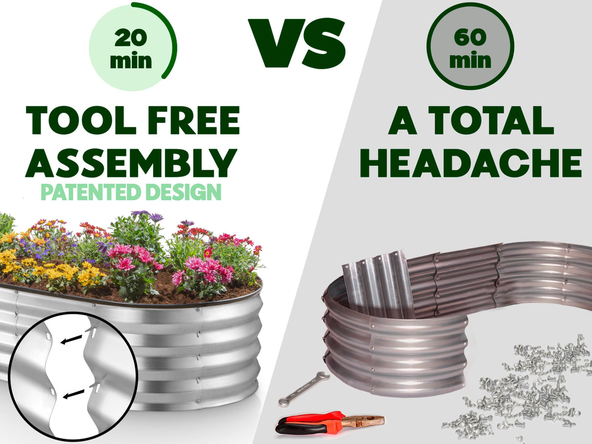 Galvanized Raised Garden Beds Outdoor // 4×2×1 ft Planter Raised Beds for Gardening, Vegetables, Flowers // Large Metal Garden Box (Silver) // Patented Tool-Free Design Plant & Plot