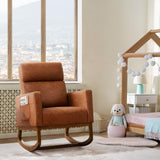 Yaheetech Leather Living Room Chair, Rocking Accent Chair, Modern Nursery Glider Chair with High Back and Side Pocket, Accent Rocker Armchair with Wood Legs for Living Room Bedroom Study, Brown Yaheetech