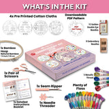 Moni Crafts Embroidery Kit for Beginners – DIY Hand Embroidery Set for Adults and Kids with 4 Stamped Patterns, Hoop, Threads, Needles and Step-by-Step Stitch Guide to Learn 33 Stitches Moni Crafts