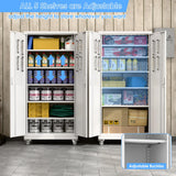 SUXXAN Garage Storage Cabinet with Pegboard and 5 Adjustable Shelves, 71'' x 32'' x 16''Metal Lockable Cabinet with Magnetic Doors,Tool Storage,Home Office Garage,Gym,School(White) SUXXAN