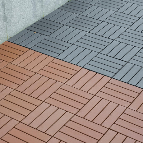 44 Pack Interlocking Deck Tiles, 12"x12"x0.8" Plastic Patio Flooring Outdoor Waterproof, All Weather Use for Balcony Porch Backyard Poolside（Dark Grey,Stripe） Xinghanzhenxuan