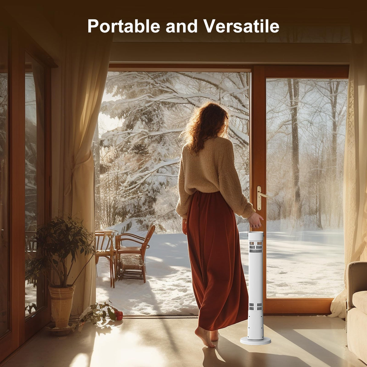 Outdoor Heater for Patio, 1500W Infrared Electric Heaters Indoor w/Remote, 60° Oscillation, 9H Timer, 9 Heat Level, Tip-Over/Overheating Protection, Safety Lock, for Garage, Porch, Gazebo,White Slkdrft