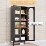 OSEILLC Metal Storage Cabinet,71" Display Cabinet with Fluted Glass Doors，Tall Display Curio Cabinet with Doors and Shelves,Black Cabinet for Pantry,Kitchen,Living Room OSEILLC