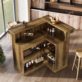 Tribesigns Bar Table, L Shaped Home Bar Unit for Home, 4-Tier Corner Liquor with Storage Shelves and Wine Glasses Holder, Industrial Wine Cabinet Reception Desk for Basement (1, Brown) Tribesigns