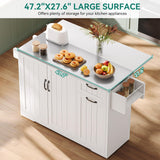 YITAHOME Kitchen Island with Stainless Steel Top, 54" Drop Leaf Kitchen Island with Storage, Rolling Carts with Pull-Out Cabinet, 3 Tier Slide Out Drawers & Shelves, 2 Doors Storage for Dining,White YITAHOME