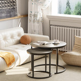 VILAWLENCE Nesting Coffee Table Set of 2, Modern Round Side Table End Tables for Living Room Bedroom Balcony,Grey Wooden Stacking Accent Coffee Tables with Metal Frame VILAWLENCE