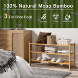 Furshus Long Shoe Rack, 3-Tier Bamboo Stackable Shoe Shelf Storage Organizer, Shoe Stand for Closet, Entryway and Hallway Furshus