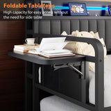 Daybed with Trundle and LED Light, Heavy Duty Metal Twin Bed Frame with Upholstered Storage Headboard & Charging Station, Day Bed Pop Up Trundle Bed Twin for Living Room,Bedroom and Guest Room (Black) Jocoevol