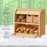 HOOBRO Bread Box, Natural Bamboo Bread Box for Kitchen Countertop, 2 Tier Roll-Top Bread Bin, Food Storage Box, Storage Cabinet, for Kitchen, Dining Room, Natural YL13MB01 HOOBRO