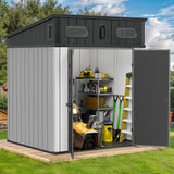 DWVO 6x6 FT Outdoor Storage Shed, All-Weather Resin Garden Tool Shed with Floor & Lockable Door, Plastic Outside Tool Garden Shed with Windows & Vents for Backyard Garden Patio Lawn, Black&Gray DWVO