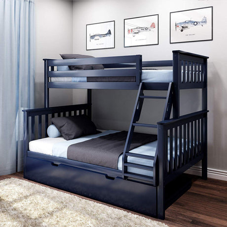 Max & Lily Twin-Over-Full Bunk Bed Frame with Trundle in Blue Max & Lily