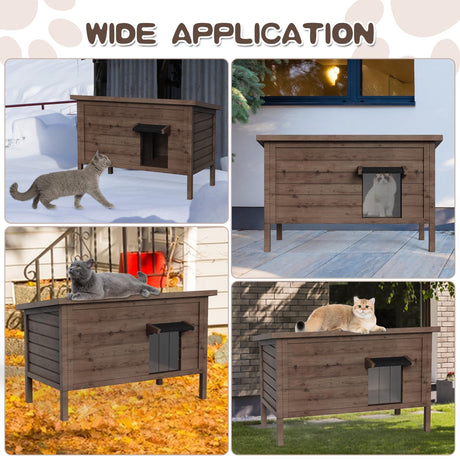 Kinchoix Outdoor Cat House Feral Cat Shelter Fully Insulated Outside Feral Cat Enclosure Wooden for Multiple Cats Possum Stray Condos Barn Cat Weatherproof Cathouse 34.4" L x 21.7" W x 27.2" H Kinchoix
