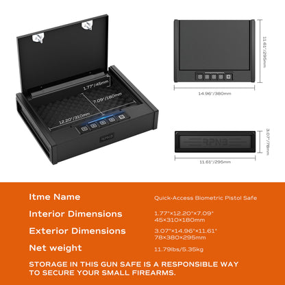 RPNB Gun Safe, Biometric Gun Safe for Pistols, Quick-Access Pistol Safe with Fingerprint & Digital Key Pad for 2 Guns and More - WoodArtSupply