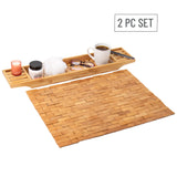 Mind Reader Bathtub Tray and Bath Mat Set, Bathroom Accessories, Rayon from Bamboo, 27.5" L x 5.75" W x 1.75" H, 2 pcs, Brown Mind Reader