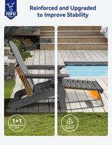 YEFU Adirondack Chair with Ottoman, Adjustable Backrest Adirondack Chairs, Folding Outdoor Fire Pit Chair with 2 Cup-Holders, Weather Resistant for Patio Lawn Outside Garden Pool, 380lbs(Grey) YEFU