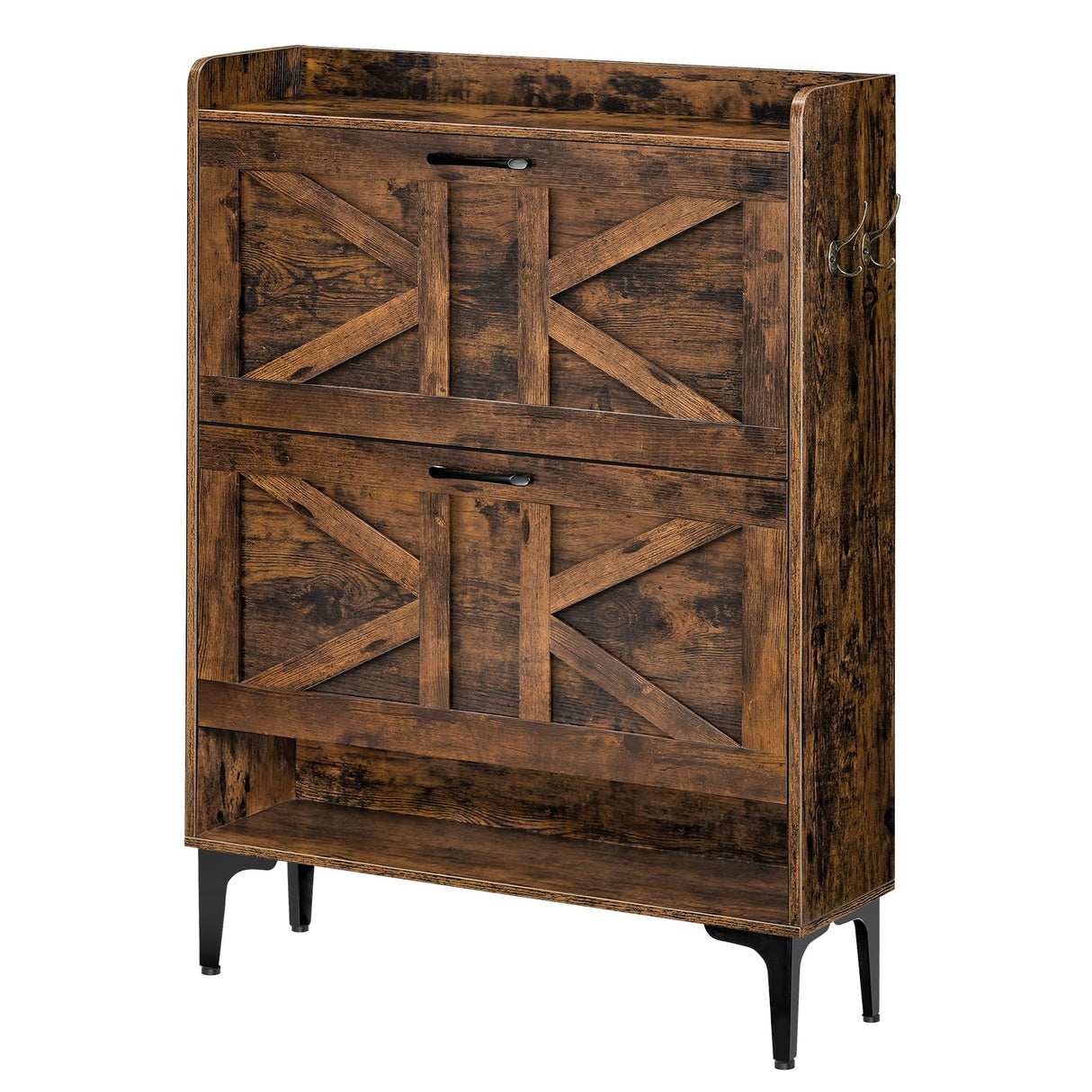 MAHANCRIS Shoe Storage Cabinet, Shoe Organizer with 2 Flip Drawers, Hidden Shoe Storage for Entryway, Freestanding Organizer with Open Storages, Rustic Brown SHHR9401N1 MAHANCRIS